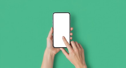 close-up hand touching smartphone screen isolated on white, mock up phone mobile blank screen easy adjustment with clipping path