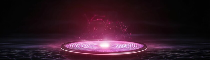 Poster - A glowing pink orb surrounded by a circular pattern in a dark environment, creating a mystical and futuristic atmosphere.