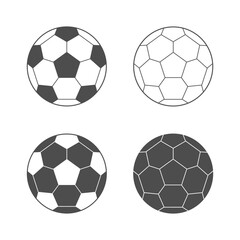 Football balls graphic icons set. Soccer balls signs isolated on white background. Vector illustration