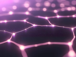 Fototapete - A vibrant, abstract close-up of interconnected hexagonal patterns lit by glowing nodes, creating a futuristic digital network effect.