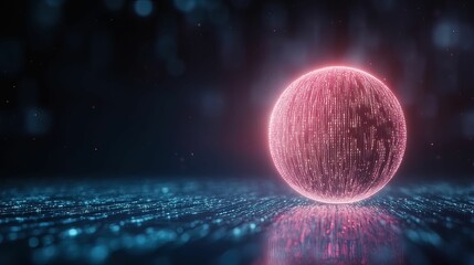 Fototapete - A glowing sphere surrounded by digital particles, set against a dark background, illustrating themes of technology and innovation.