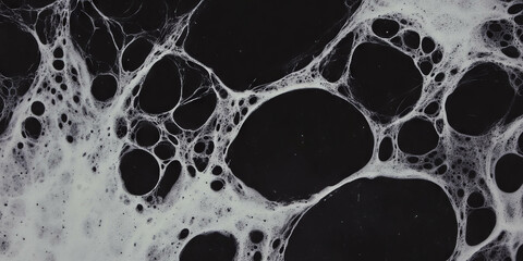 Poster - Mottled black and white texture featuring dense dots and shadows against a dark background