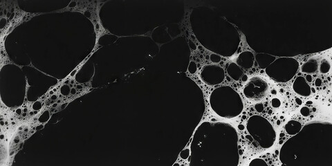 Poster - Mottled black and white texture showcasing dense patterns and deep shadows against a dark backdrop