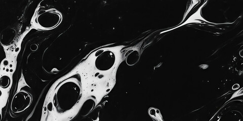 Poster - Mottled black and white texture with dark shadows showcasing fluid dynamics and depth