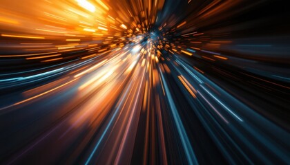Poster - Dynamic burst of orange and blue light trails in motion