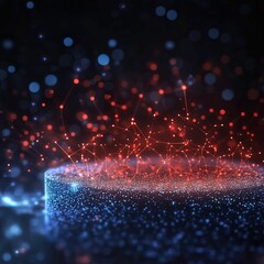 Fototapete - A vibrant, abstract representation of interconnected nodes and particles, showcasing a dynamic blend of colors and light in a digital environment.