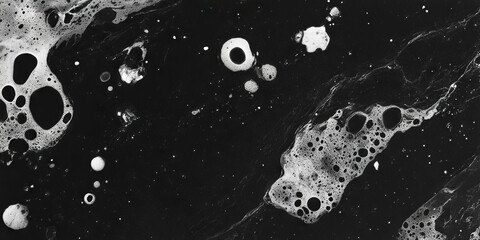 Poster - Mottled grayscale texture with fine grains against a black background showcasing depth and contrast