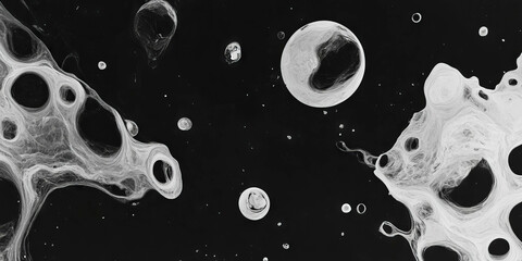 Poster - Mottled grayscale texture with smooth patches and varied opacities on a black background