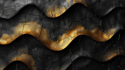 Poster - Wavy black and gold cracked texture abstract art design