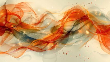 Poster - Abstract colorful swirling waves with orange and red fluid lines on light background