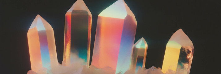 Poster - Layered crystal flares create vibrant light refractions and colorful hues in abstract display