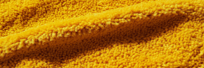 Mustard yellow dense loop pile carpet with uniform texture and even lighting in interior space