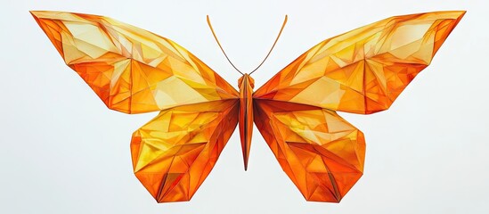 Leinwandbilder - Elegant orange origami butterfly with intricate geometric wings displayed centrally on a clean white background, showcasing vibrant color contrast.