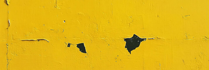 Poster - Peeling ochre yellow wall revealing dark grunge texture over time