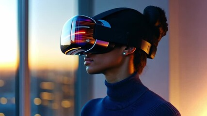 Poster - Exploring virtual reality technology at sunset in a modern urban setting