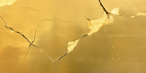 Poster - Intricate texture of an old gold wall with cracks and grunge details adding character