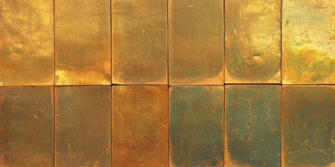 Poster - Old oxidized gold wall with stained brick and rough grunge texture in urban setting