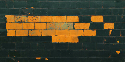 Poster - Old oxidized gold wall texture with stained brick and rough grunge surface