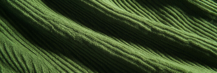 Poster - Dense ribbed carpet texture in olive green showcasing linear patterns and deep shadows