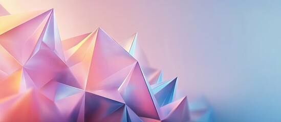 Leinwandbilder - Futuristic background featuring pastel pink and blue origami tetrahedrons arranged on the right side with ample copy space on left side