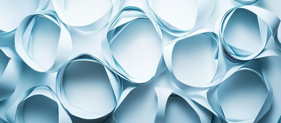 Leinwandbilder - Abstract geometric shapes of linked light blue origami rings arranged in a top view pattern, showcasing intricate folds and shadows.