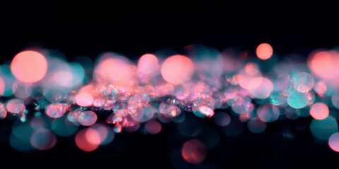 Fototapete - Organic bokeh shapes with flowing lines create a soft shimmer on a black background
