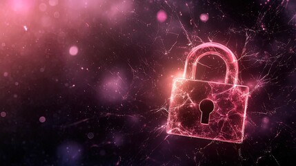 Poster - Artistic depiction of a vibrant padlock cracking under pressure digital realm graphic visualization abstract background close-up view security concept
