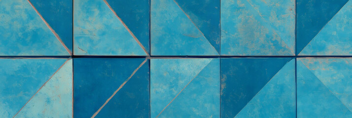 Aufkleber - Geometric pattern of overlapping triangles in muted blues on a smooth glazed surface