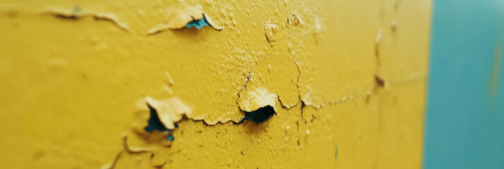 Poster - Pale golden yellow wall texture featuring faded surface and subtle grunge effect