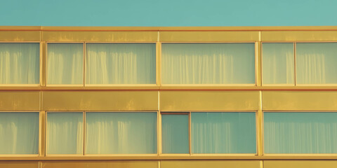Poster - Texture of pale metallic gold wall with faded grunge markings under a clear blue sky