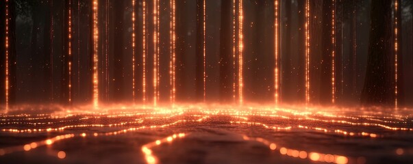 Fototapete - Encrypted data transfer visualization digital realm abstract glowing environment ground level view cybersecurity concept