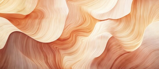 Poster - High-resolution abstract wooden texture featuring flowing wavy patterns in warm beige and soft peach tones with a smooth finish.