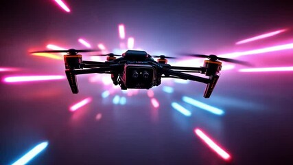 Poster - Spectacular drone flying in vibrant neon light trails for an immersive experience