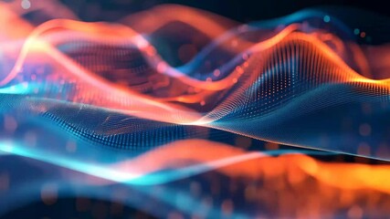 Fototapete - Radiant waves of red and blue light blend together, creating a captivating abstract design that highlights digital artistry and movement in a mesmerizing display.