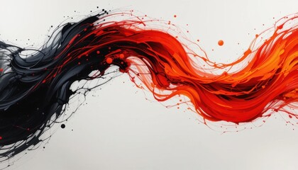 Poster - Dynamic abstract art with flowing red and black paint streaks