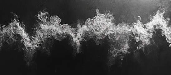 Poster - Abstract swirling smoke pattern in black and white on dark background, featuring soft grey tones and fluid, dynamic movements across the frame.