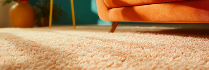 Poster - Dense peach saxony carpet texture showcasing short cut pile and subtle sheen