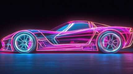 Wall Mural - Neon Dreamscape: A Futuristic Sports Car in a Vibrant Nightscape