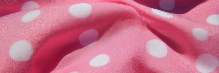 Poster - Soft pink cotton tablecloth with polka dot pattern enhancing dining aesthetics