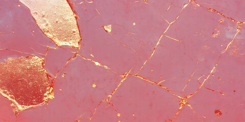 Poster - Unique texture of rose gold leaf wall with cracked and flaking details