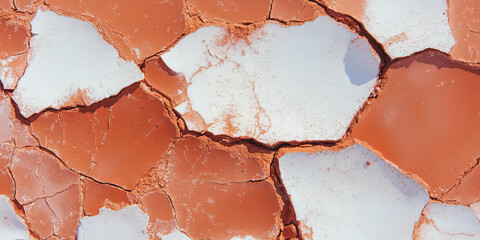 Poster - Rusty red wall texture with cracked surface and light grunge details in a weathered appearance