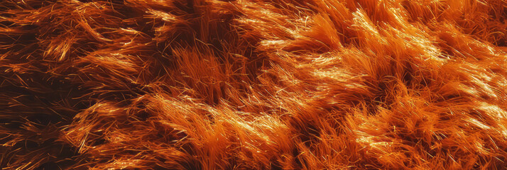 Poster - Dense rust brown shag carpet with thick twisted pile illuminated by bright light
