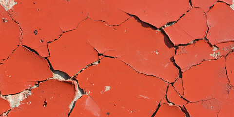 Poster - Rusty red wall texture featuring cracked surface and subtle grunge details in urban setting