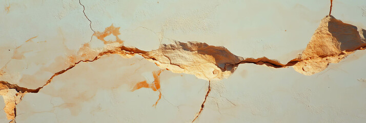 Poster - Cracked sandy brown wall texture revealing subtle beige details in a warm atmosphere