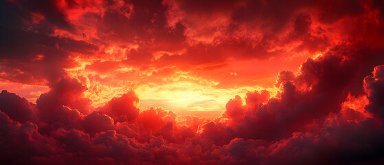 Poster - Fiery sunset cloudscape, aerial view