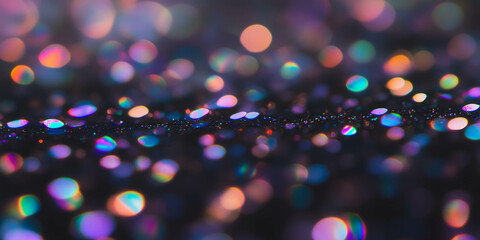 Fototapete - Scattered bokeh texture creating a sparkling effect in soft light against a black background