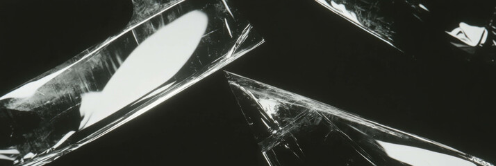 Poster - Scratched film texture accentuating sharp angles and uneven grain in harsh lighting