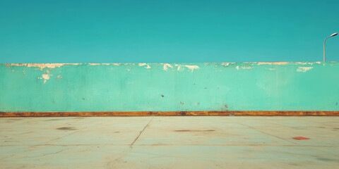 Poster - Faded sea green wall with grunge texture and weathered paint in urban setting