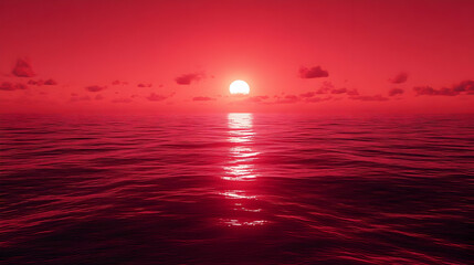 Poster - Red ocean sunset, calm sea, cloudscape, background, travel