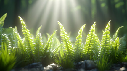 Wall Mural - Sunlit Ferns Forest Floor Nature Background